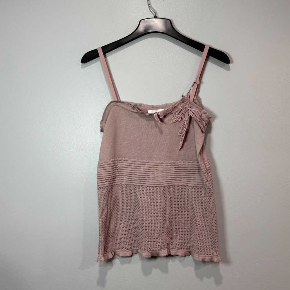 Spiegel Silk blend Camisole Top Mauve Pink Crochet Floral Medium coquette fairy